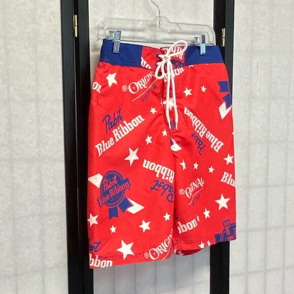 Pabst Blue Ribbon Beer Men's Swim Trunks Board Shorts 20" Red Blue White NWT - Picture 3 of 11